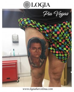 Tatuaje pierna retrato - Logia Barcelona Pia Vegas 